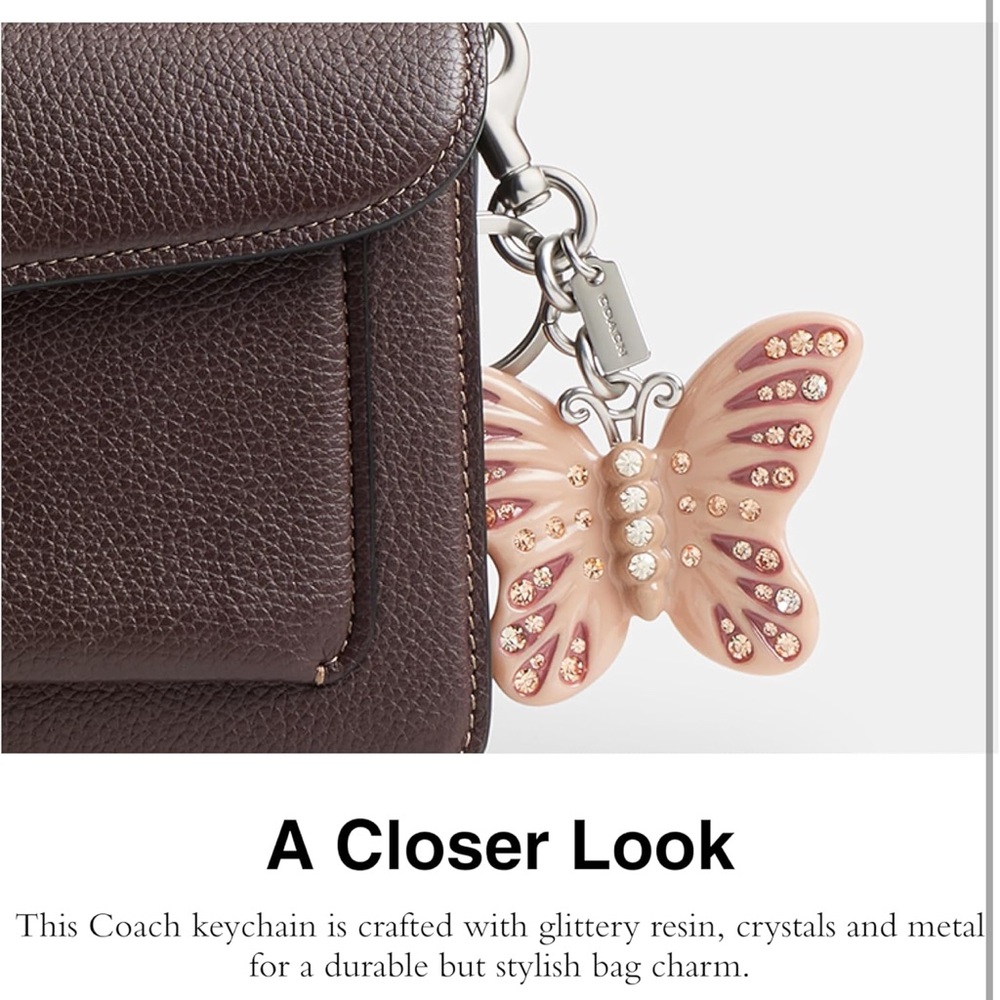 Coach Pink Butterfly Bag Charm with Crystals and Keychain - New - Picture 4 of 8